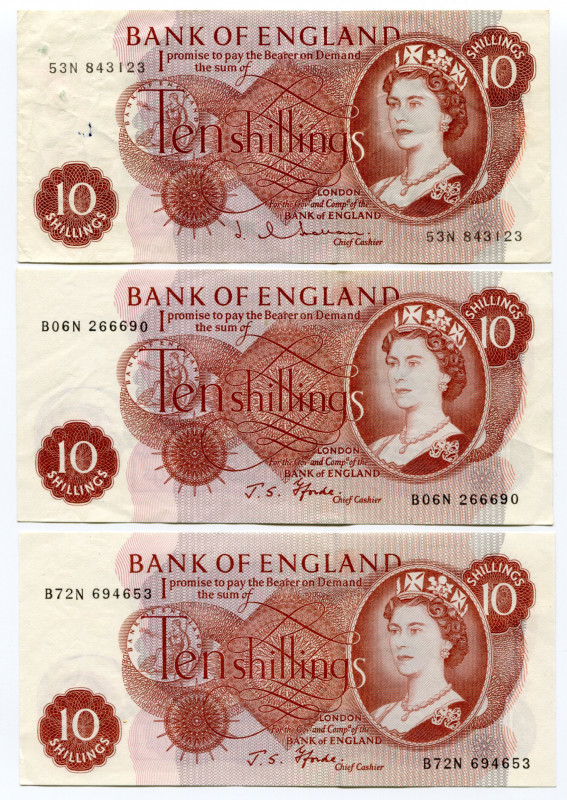 Great Britain 3 x 10 Shillings 1962 - 1970 (ND)
P# 373b; 373c