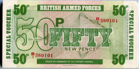 Great Britain British Armed Forces 50 New Pence 1972 (ND)
P# M49; 6th series; 2nd issue; # B/I 380101; Elizabeth II; UNC