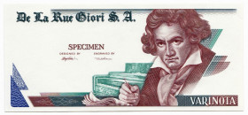 Great Britain De La Rue Test Note 2000 - 2010 Specimen "Varinota" 
Beethoven; Test Print; UNC/UNC-