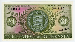 Guernsey 1 Pound 1969 - 1975 (ND)
P# 45c; # G648115; aUNC