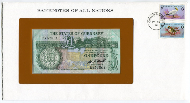 Guernsey 1 Pound 1980 - 1982 (ND) First Day Cover (FDC)
P# 48a; # B757501; Eliz...