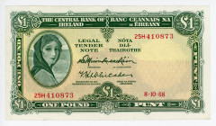 Ireland 1 Pound 1968
P# 64a; #25H410873; Signature M. O'Muimhneacháin and T. K. Whitaker; XF