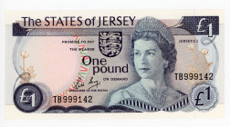 Jersey 1 Pound 1983 - 1988 (ND)
P# 11b; N# 205957; # TB999142; Elizabeth II; UNC