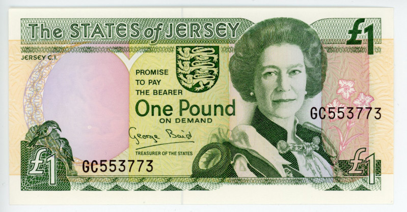 Jersey 1 Pound 1993 (ND)
P# 20; N# 205391; #GC553773; Elizabeth II; UNC