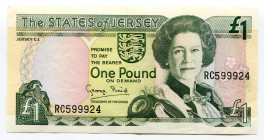 Jersey 1 Pound 1993 (ND)
P# 20a; # RC599924; Elizabeth II; UNC