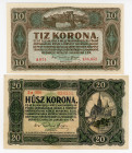 Hungary 10 & 20 Korona 1920
P# 60 & 61; UNC