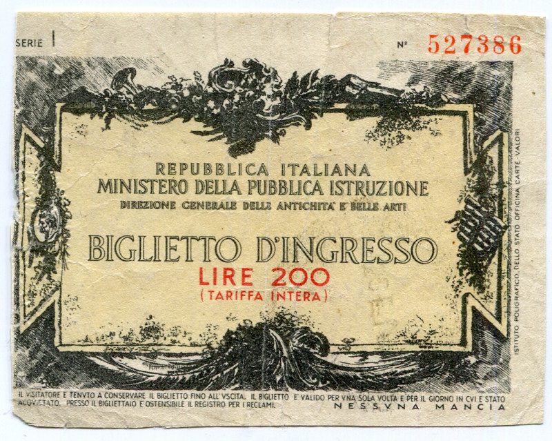 Italy Ticket 200 Lire (ND)
# 527386; VF