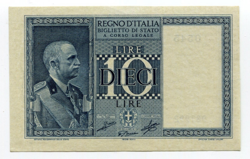 Italy 10 Lire 1935
P# 25a; # 0545 981992; Vittorio Emanuele III; UNC