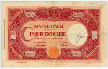 Italy 500 Lire 1943 - 1946 (ND)
P# 70d; # W898 024550; VG-F