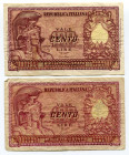 Italy 2 х 100 Lire 1951
P# 92a; 92b