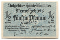 Memel 1/2 Mark 1922 Notgeld
P# 1; # 489807; French Administration; UNC