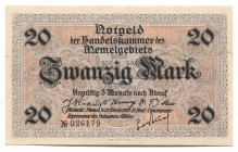 Memel 20 Mark 1922 Notgeld
P# 6b; # 026179; French Administration; AUNC