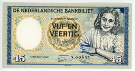 Netherlands 45 Gulden 2018 Specimen "Anne Frank"
Fantasy Banknote; Limited Edition; Made by Matej Gábriš; BUNC