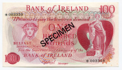 Northern Ireland 100 Pounds 1978 (ND) Specimen
P# 64s; # 003359; Bank of Ireland; UNC