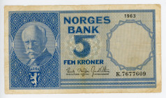 Norway 5 Kroner 1963
P# 30g; #K.7677609; VF