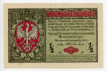 Poland 1/2 Marki 1917
P# 7; # B 7778110; German Occupation - WW I; XF