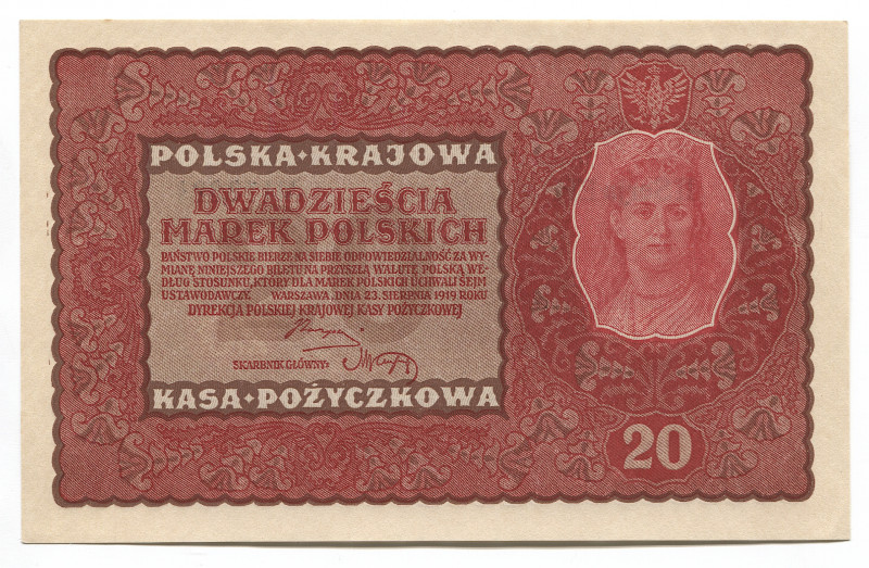 Poland 20 Marek 1919
P# 26; # 112324; UNC