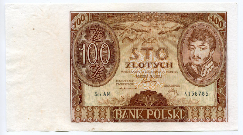 Poland 100 Zlotych 1932
P# 74a; # AN 4156785; Bank Posky; AUNC