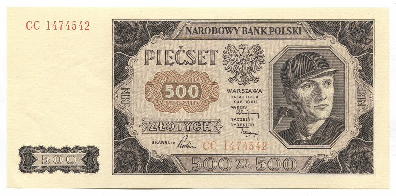 Poland 500 Zlotych 1948
P# 140; # CC 1474542; UNC/UNC-