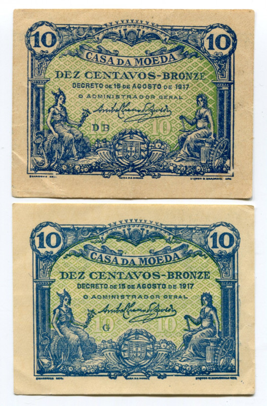 Portugal 2 x 10 Centavos 1917
P# 95; AUNC