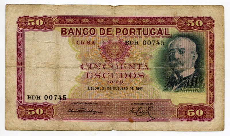 Portugal 50 Escudos 1944
P# 154; # BDH 00745; VF-