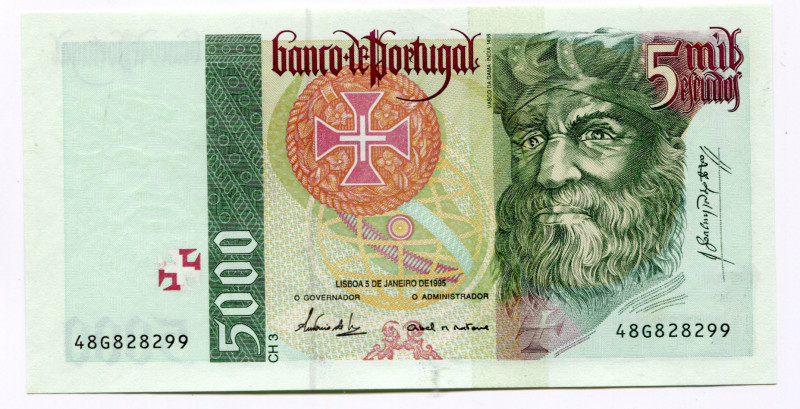 Portugal 5000 Escudos 1995
P# 190a; # 48G828299; UNC