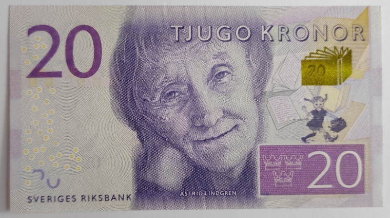 Sweden 20 Kronor 2015
P# 69a; # B 580702720; "Astrid Lindgren"; UNC