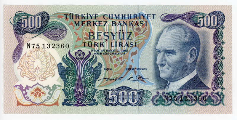 Turkey 500 Lira 1971
P# 190; # N75132360; UNC