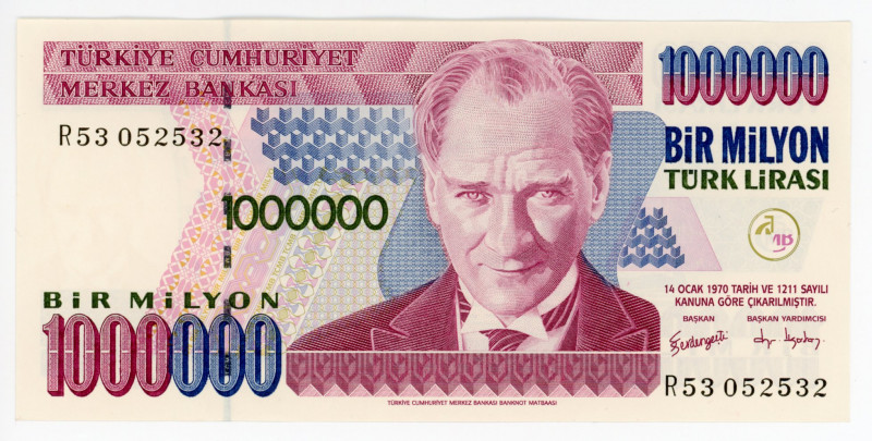 Turkey 1000000 Lira 2002
P# 213; # R53052532; UNC