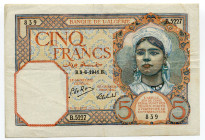 Algeria 5 Francs 1941
P# 77b; # B.5227 839 (without serial #); VF+/VF