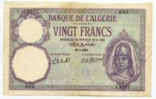Algeria 20 Francs 1941
P# 78c; # 84408603; XF-