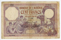 Algeria 100 Francs 1929
P# 81b; # 25334805; French Colony; VF-