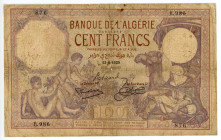 Algeria 100 Francs 1929
P# 81b; # R.986 876; VG-F