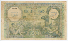 Algeria 500 Francs 1943
P# 93; # A.122 238; VG-F