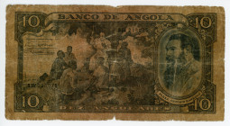 Angola 10 Angolares 1946
P# 78a; #8EK 238075; Portrait Padre A. Barroso at right, children at left; G-VG
