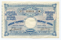 Belgian Congo Lottery Ticket 100 Francs 1934
# 019513K; XF