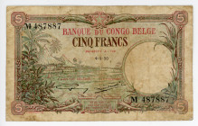 Belgian Congo 5 Francs 1930
P# 8e; N# 258710; # M 487887; VF