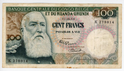 Belgian Congo 100 Francs 1956
P# 33a; N# 220634; # K 278014; Léopold II; VF+