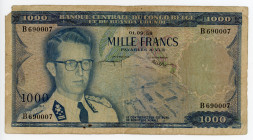 Belgian Congo 1000 Francs 1959
P# 35g; N# 220636; # B 690007; Baudoin; VF-