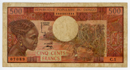 Congo Republic 500 Francs 1974 (ND)
P# 2a; # C.1 07089; F