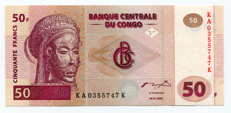 Congo Democratic Republic 50 Francs 2000
P# 91A; UNC