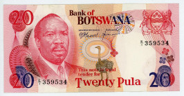 Botswana 20 Pula 1979
P# 5a; # E/1 359534; Sign. 1; RARE; XF