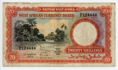 British West Africa 20 Shillings 1954
P# 10a; # D/T 124444; F
