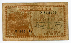 Burundi 5 Francs 1964
P# 8a; #D855199; F