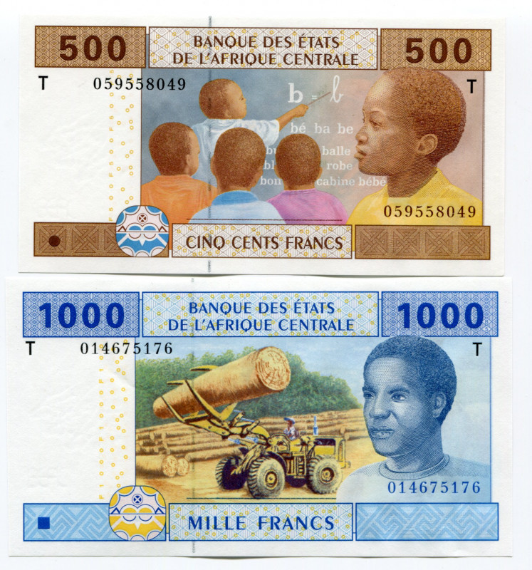 Central African States Congo 500 - 1000 Francs 2002 T
P# 106Ta - 107Ta; UNC