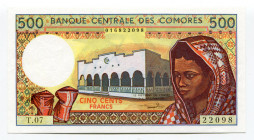 Comoros 500 Francs 1986 (ND)
P# 10a; # 016822098; UNC
