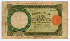 East Africa 50 Lire 1939 Italian Occupation - WW II
P# 1b; N# 204367; # P45 4653; VF-