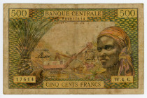 Equatorial African States 500 Francs 1963 (ND)
P# 4c; # W.4 17614; "C" CONGO; VG-F