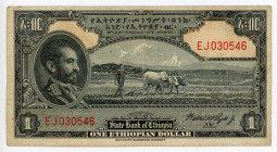 Ethiopia 1 Dollar 1945 (ND)
P# 12c; N# 234414; # EJ030546; XF/XF-