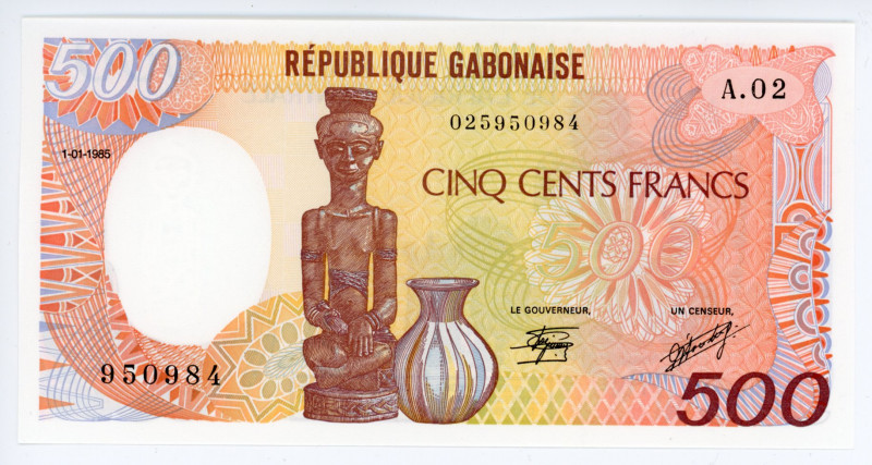 Gabon 500 Francs 1985
P# 8a; # A.02 950984; UNC